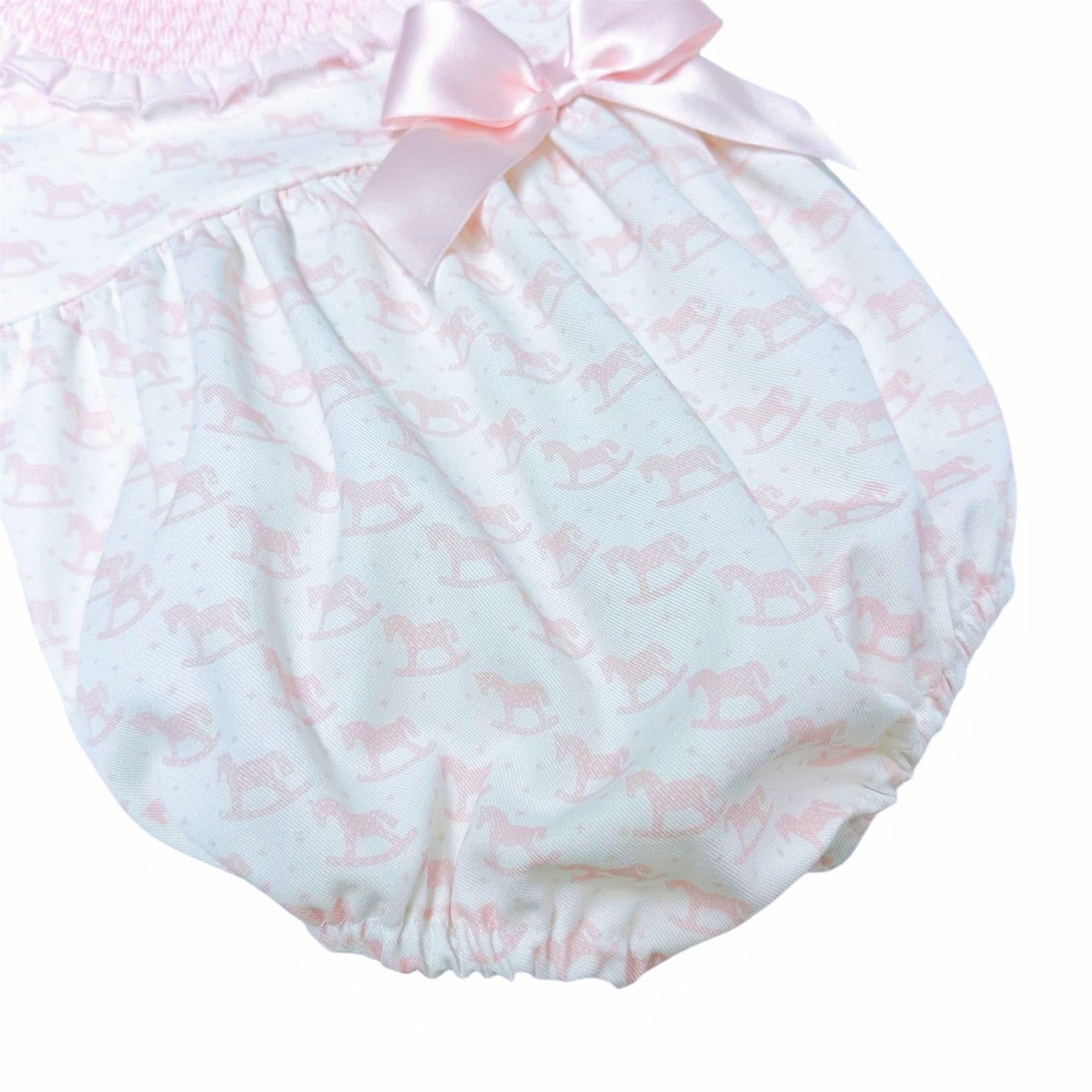*SALE* Baby Girl Pink Rocking Horse Smocked Collar Romper "MYD2414"