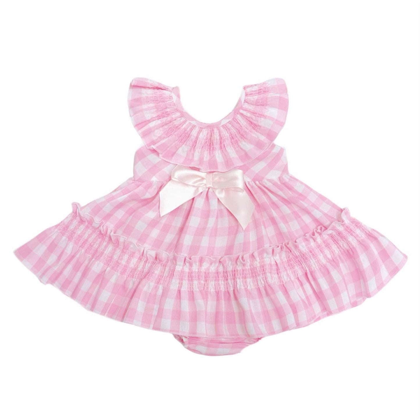 *SALE* Baby Girl Pink Smocked Checked Puff Dress with Pants "MYD2431"
