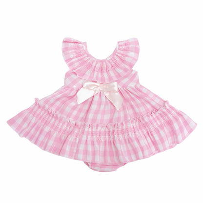*SALE* Baby Girl Pink Smocked Checked Puff Dress with Pants "MYD2431"