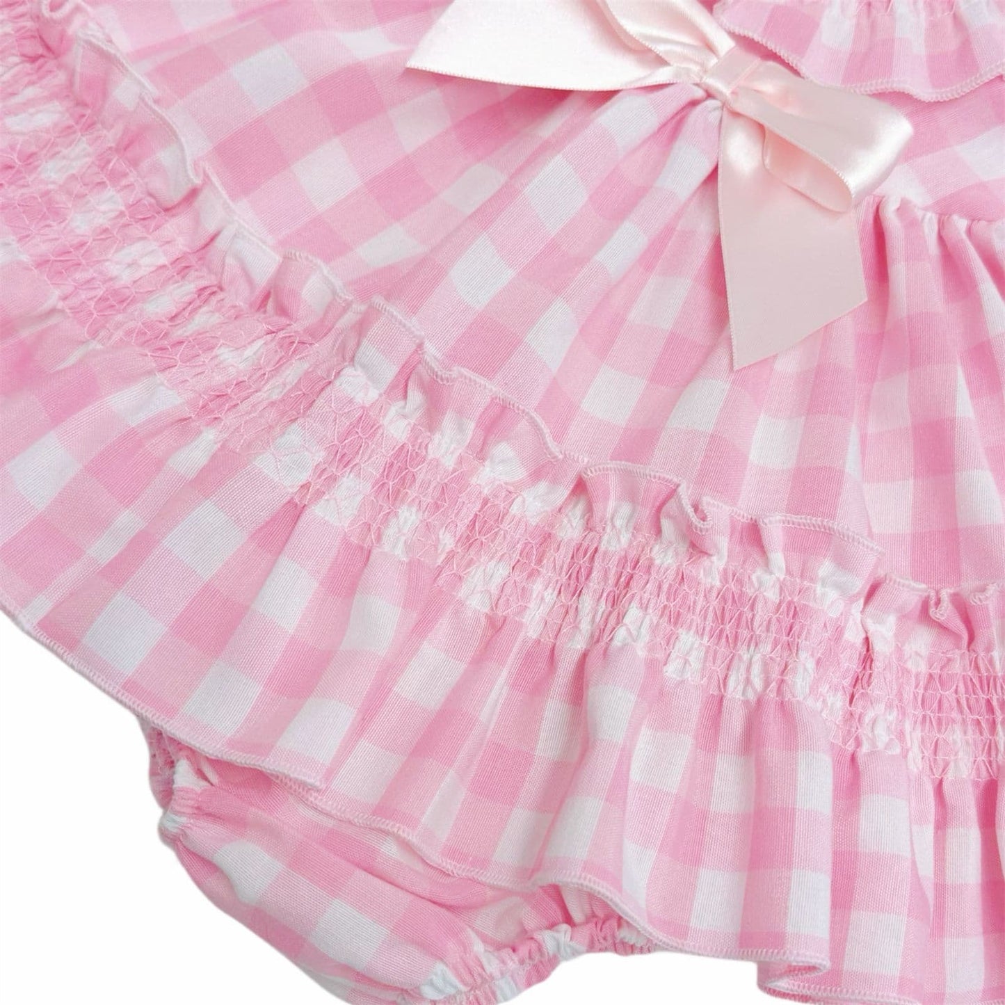 *SALE* Baby Girl Pink Smocked Checked Puff Dress with Pants "MYD2431"