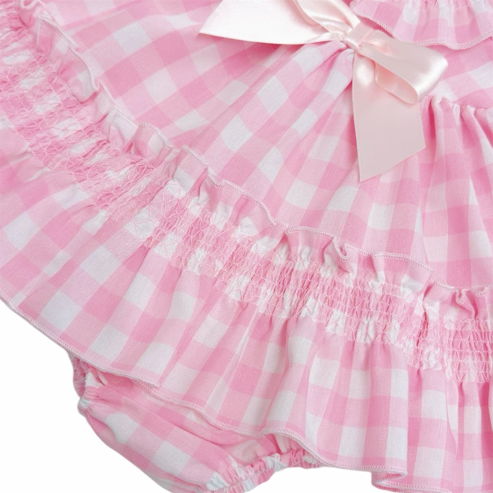 *SALE* Baby Girl Pink Smocked Checked Puff Dress with Pants "MYD2431"