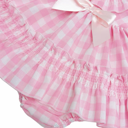 *SALE* Baby Girl Pink Smocked Checked Puff Dress with Pants "MYD2431"
