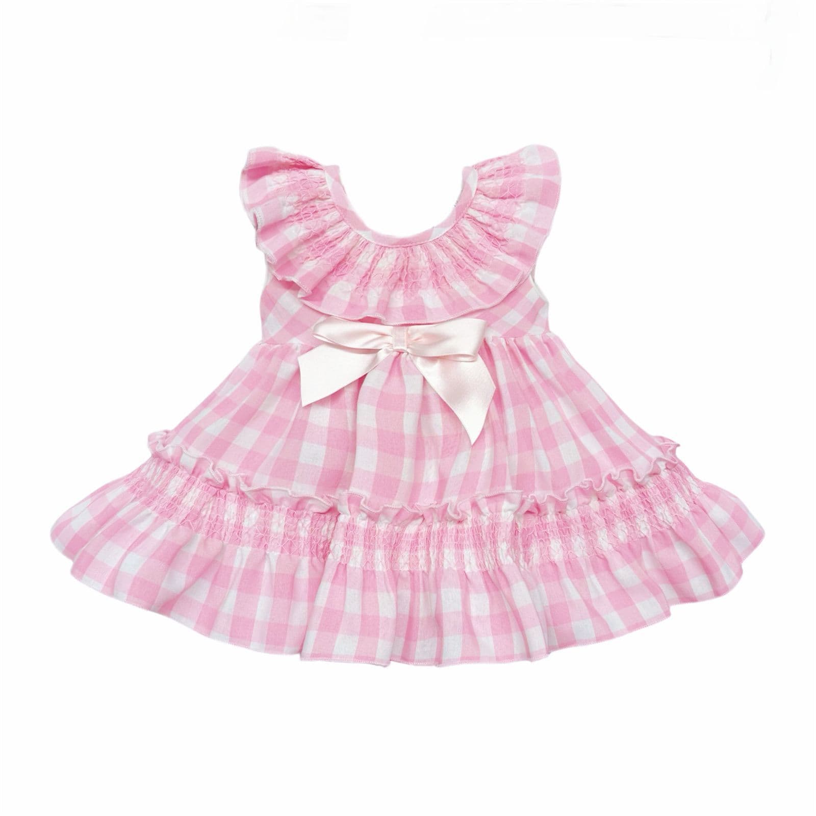 *SALE* Baby Girl Pink Smocked Checked Puff Dress with Pants "MYD2431"