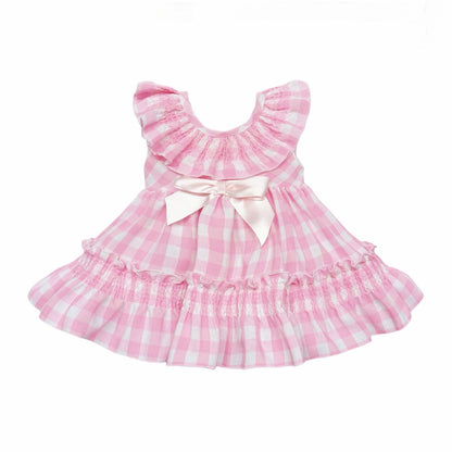 *SALE* Baby Girl Pink Smocked Checked Puff Dress with Pants "MYD2431"