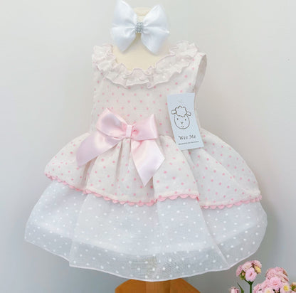 *SALE* Baby Girl Pink Spotty Sheer Puff Ball Dress with Pants "MYD2437P"