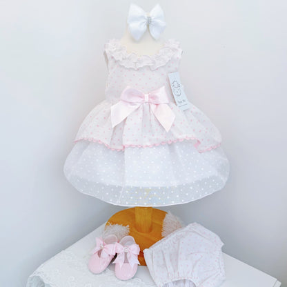 *SALE* Baby Girl Pink Spotty Sheer Puff Ball Dress with Pants "MYD2437P"