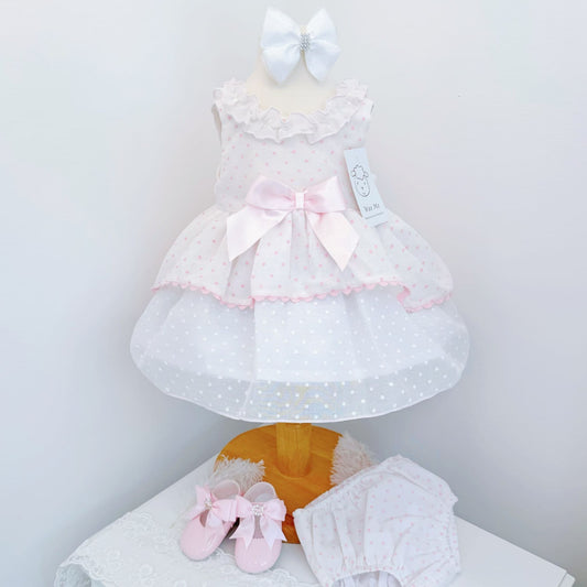 *SALE* Baby Girl Pink Spotty Sheer Puff Ball Dress with Pants "MYD2437P"