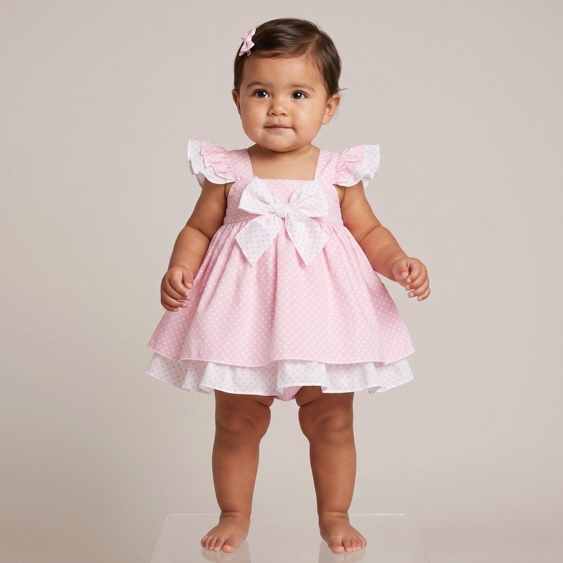 *SALE* Baby Girl Pink Spotty Sun Dress Frilly Shoulder Knicker Set "MYD303 Pink"
