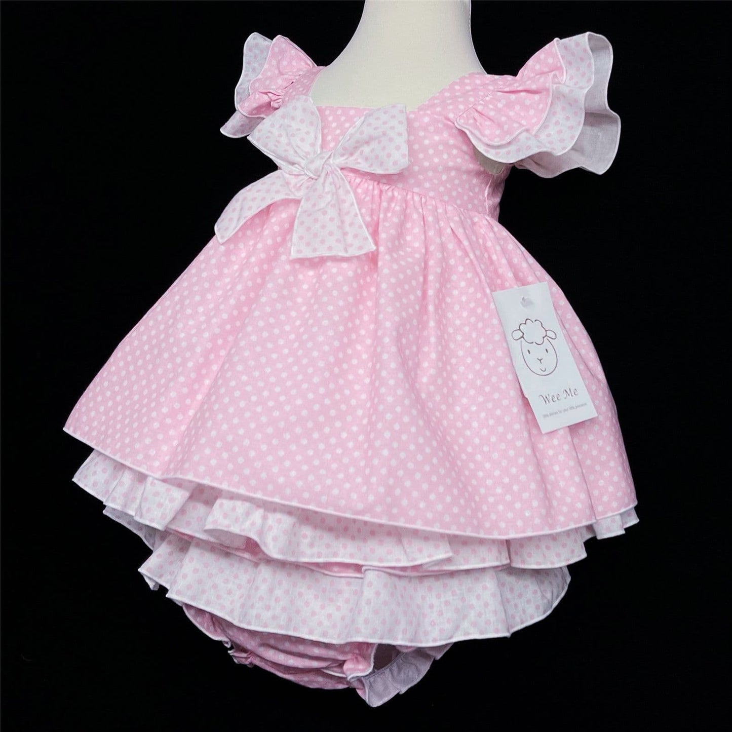 *SALE* Baby Girl Pink Spotty Sun Dress Frilly Shoulder Knicker Set "MYD303 Pink"