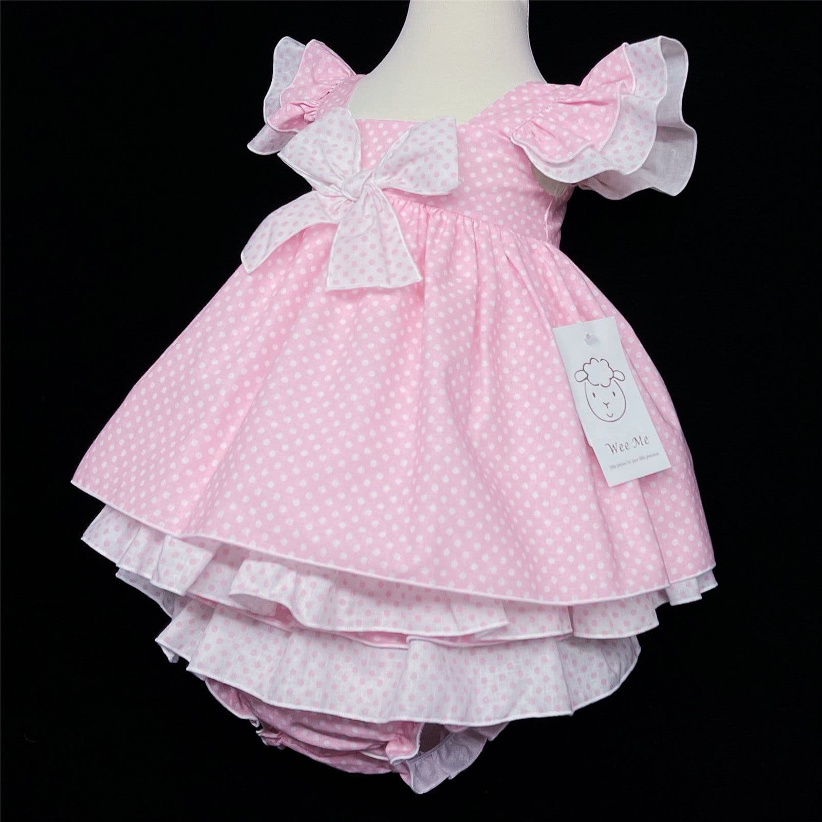 *SALE* Baby Girl Pink Spotty Sun Dress Frilly Shoulder Knicker Set "MYD303 Pink"