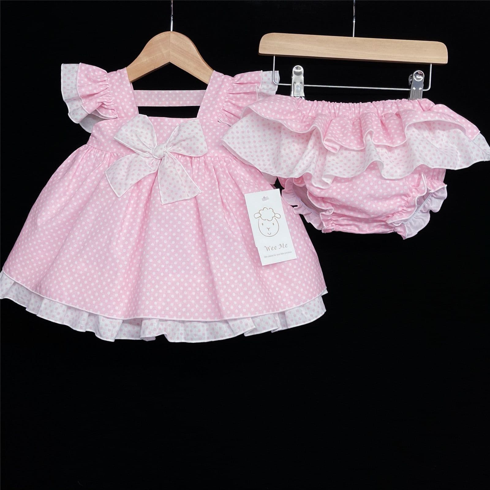 *SALE* Baby Girl Pink Spotty Sun Dress Frilly Shoulder Knicker Set "MYD303 Pink"