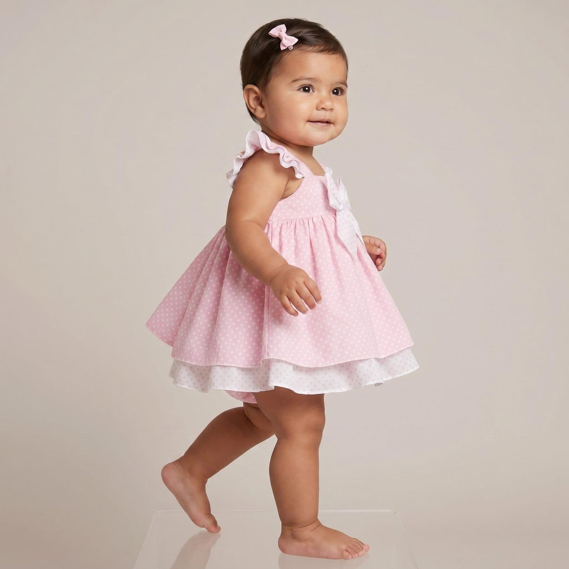 *SALE* Baby Girl Pink Spotty Sun Dress Frilly Shoulder Knicker Set "MYD303 Pink"
