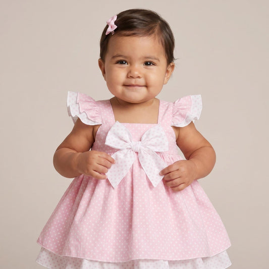 *SALE* Baby Girl Pink Spotty Sun Dress Frilly Shoulder Knicker Set "MYD303 Pink"