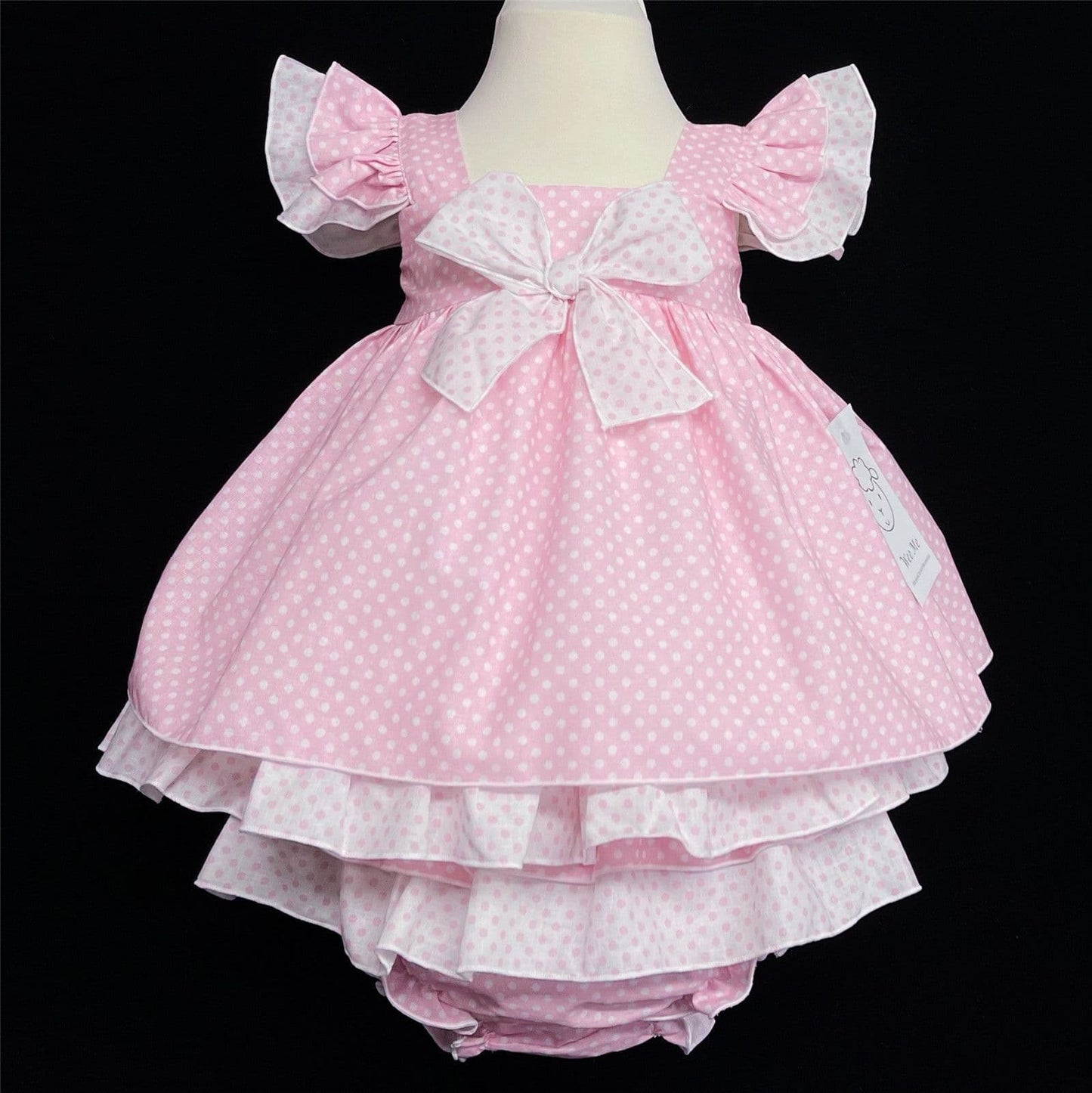 *SALE* Baby Girl Pink Spotty Sun Dress Frilly Shoulder Knicker Set "MYD303 Pink"