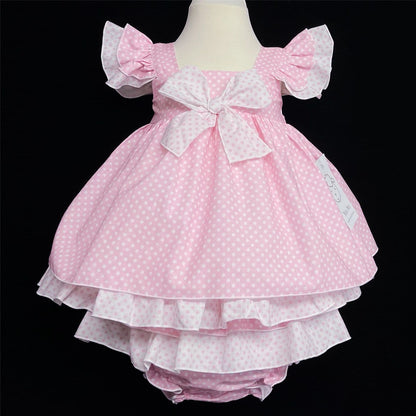 *SALE* Baby Girl Pink Spotty Sun Dress Frilly Shoulder Knicker Set "MYD303 Pink"