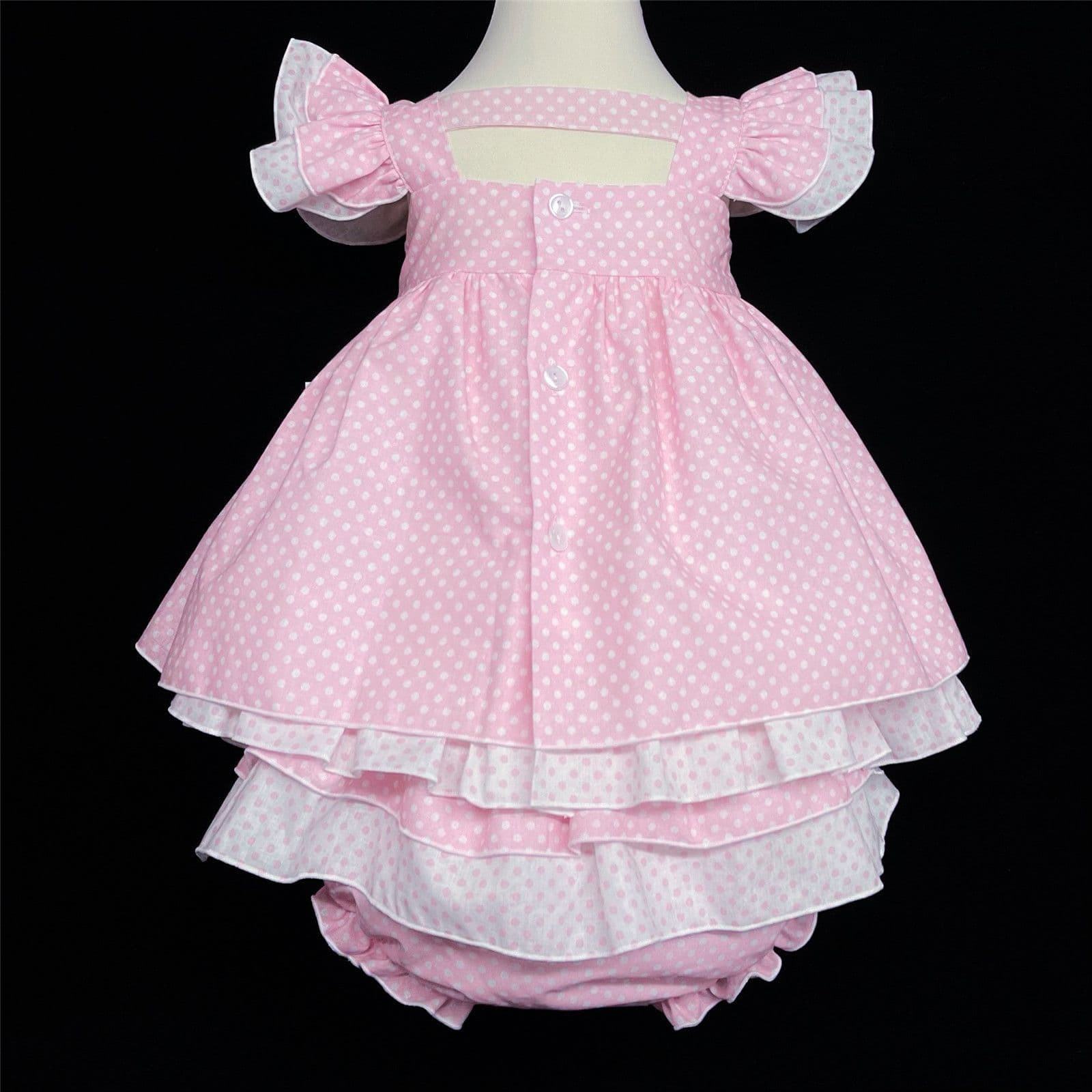 *SALE* Baby Girl Pink Spotty Sun Dress Frilly Shoulder Knicker Set "MYD303 Pink"