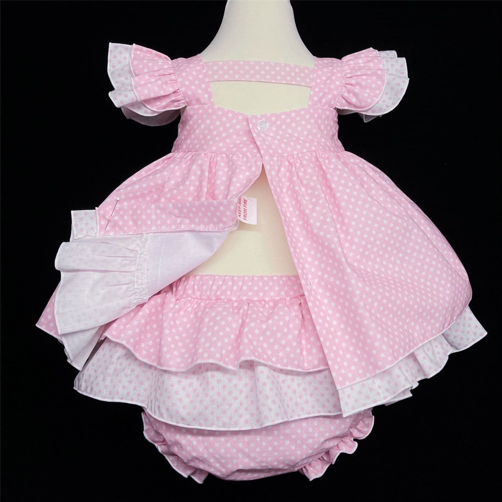 *SALE* Baby Girl Pink Spotty Sun Dress Frilly Shoulder Knicker Set "MYD303 Pink"