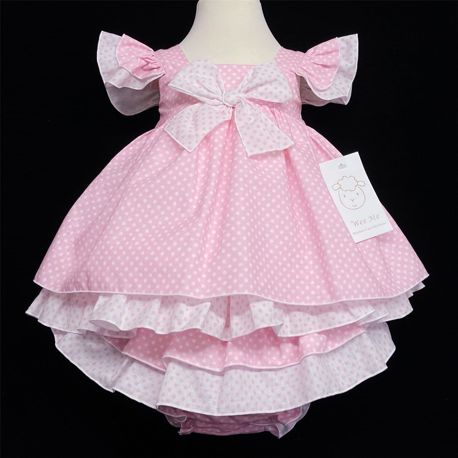 *SALE* Baby Girl Pink Spotty Sun Dress Frilly Shoulder Knicker Set "MYD303 Pink"