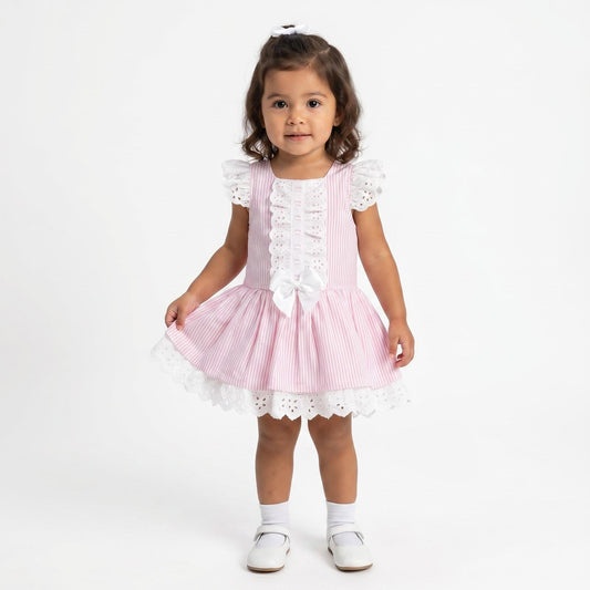 *SALE* Baby Girl Pink Stripe Drop Waist Puff Dress "2004 Pink"