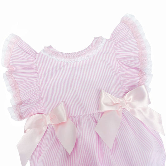 *SALE* Baby Girl Pink Stripe Frilly Shoulder Romper "MYD2472"