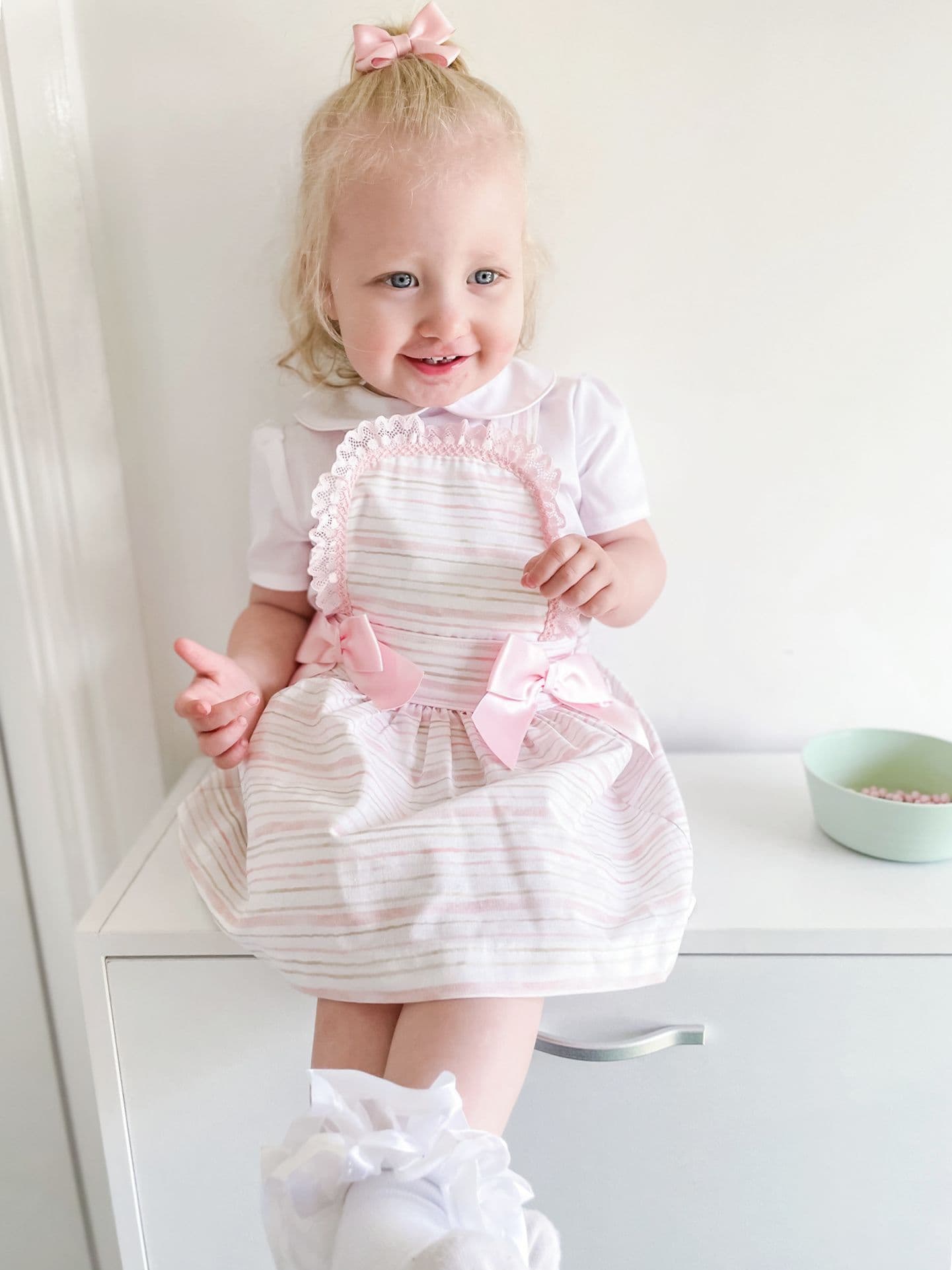 *SALE* Baby Girl Pink Stripe Pinafore Dress with bodysuit "MYD2346P"