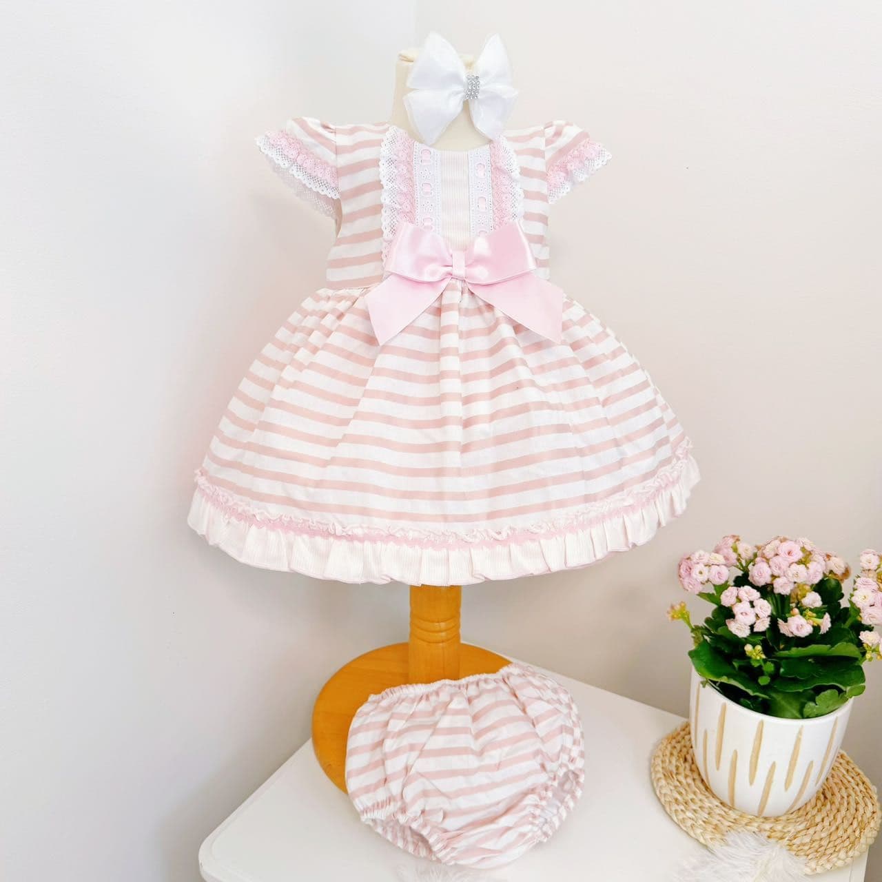 *SALE* Baby Girl Pink Stripe Puff Ball Dress with Pants "MYD8803"