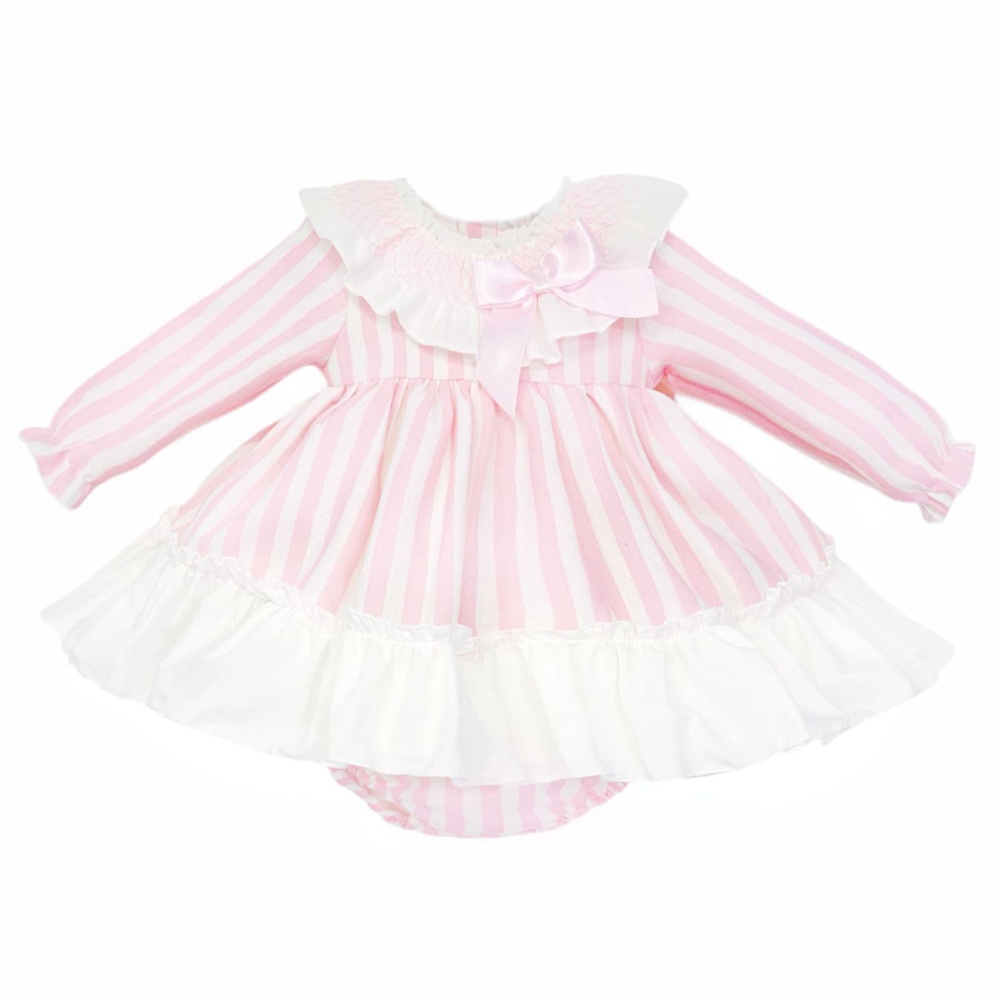 *SALE* Baby Girl Pink Stripe Smocked Collar Puff Dress with Pants "MYDB2473"