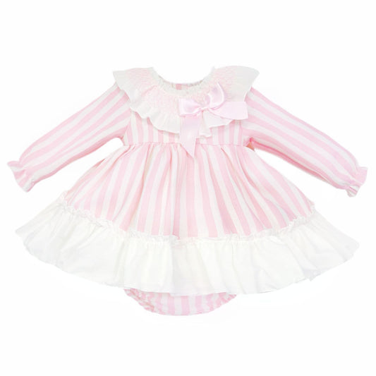 *SALE* Baby Girl Pink Stripe Smocked Collar Puff Dress with Pants "MYDB2473"