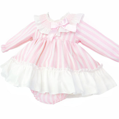 *SALE* Baby Girl Pink Stripe Smocked Collar Puff Dress with Pants "MYDB2473"