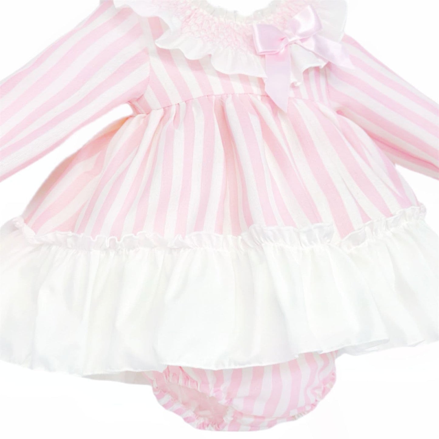 *SALE* Baby Girl Pink Stripe Smocked Collar Puff Dress with Pants "MYDB2473"