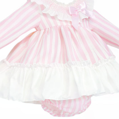 *SALE* Baby Girl Pink Stripe Smocked Collar Puff Dress with Pants "MYDB2473"