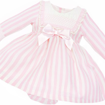 *SALE* Baby Girl Pink Stripe Smocked Front Dress with Pants "MYDC2460"