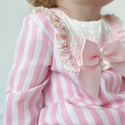 *SALE* Baby Girl Pink Stripe Smocked Romper "MYDC2459"