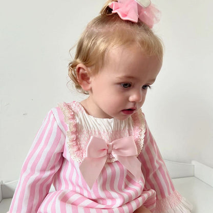 *SALE* Baby Girl Pink Stripe Smocked Romper "MYDC2459"