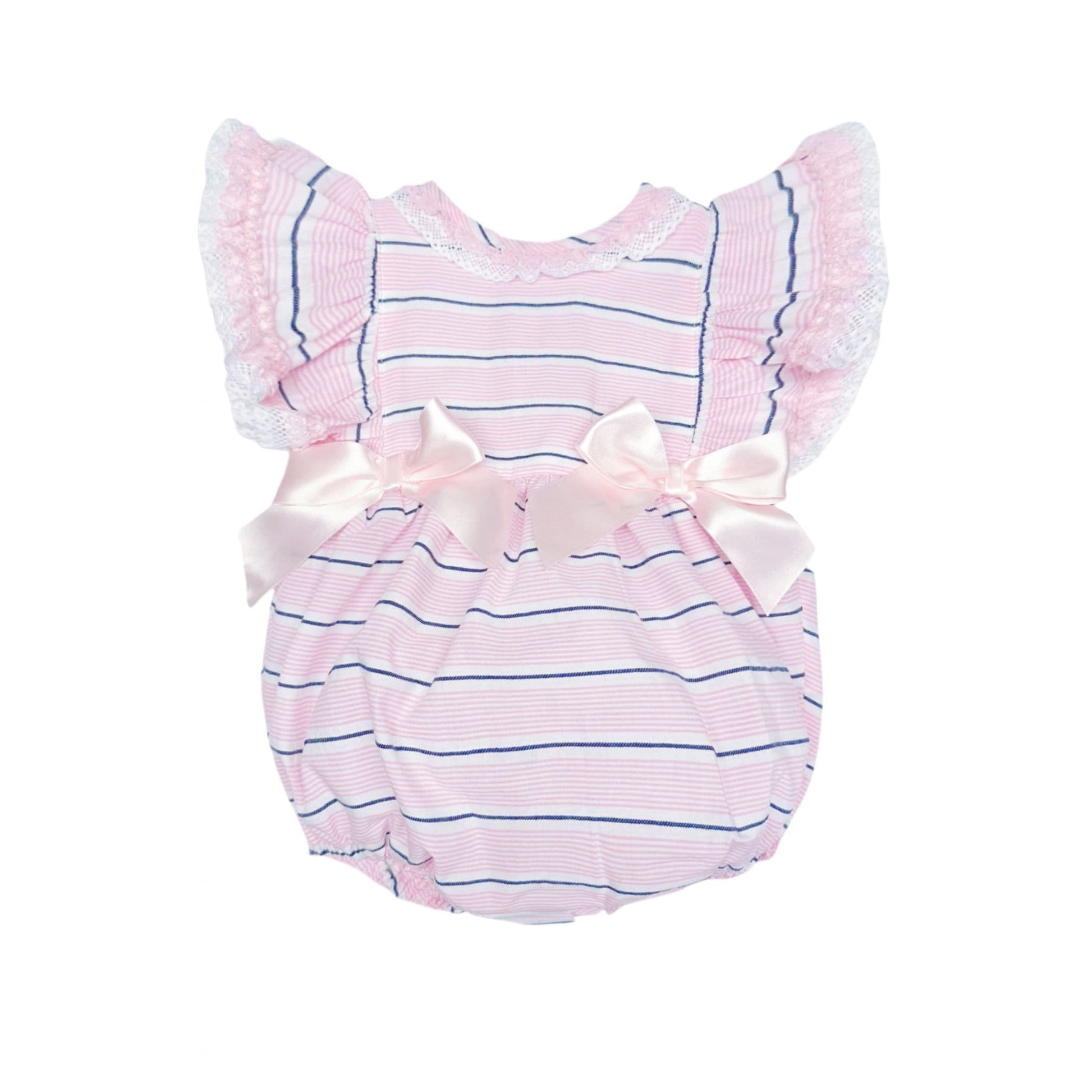 *SALE* Baby Girl Pink Stripes Frilly Shoulder Romper "MYD2470"