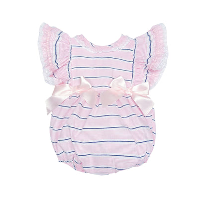 *SALE* Baby Girl Pink Stripes Frilly Shoulder Romper "MYD2470"