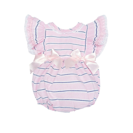 *SALE* Baby Girl Pink Stripes Frilly Shoulder Romper "MYD2470"