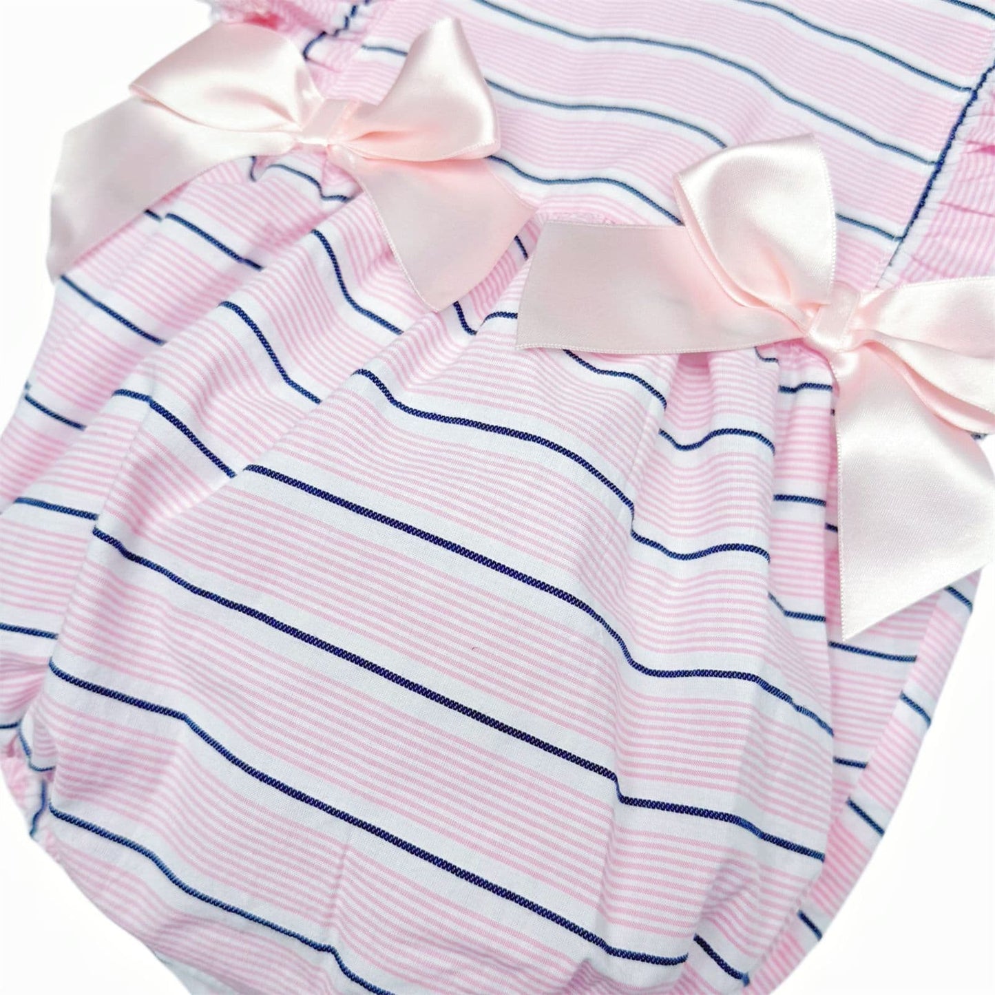 *SALE* Baby Girl Pink Stripes Frilly Shoulder Romper "MYD2470"