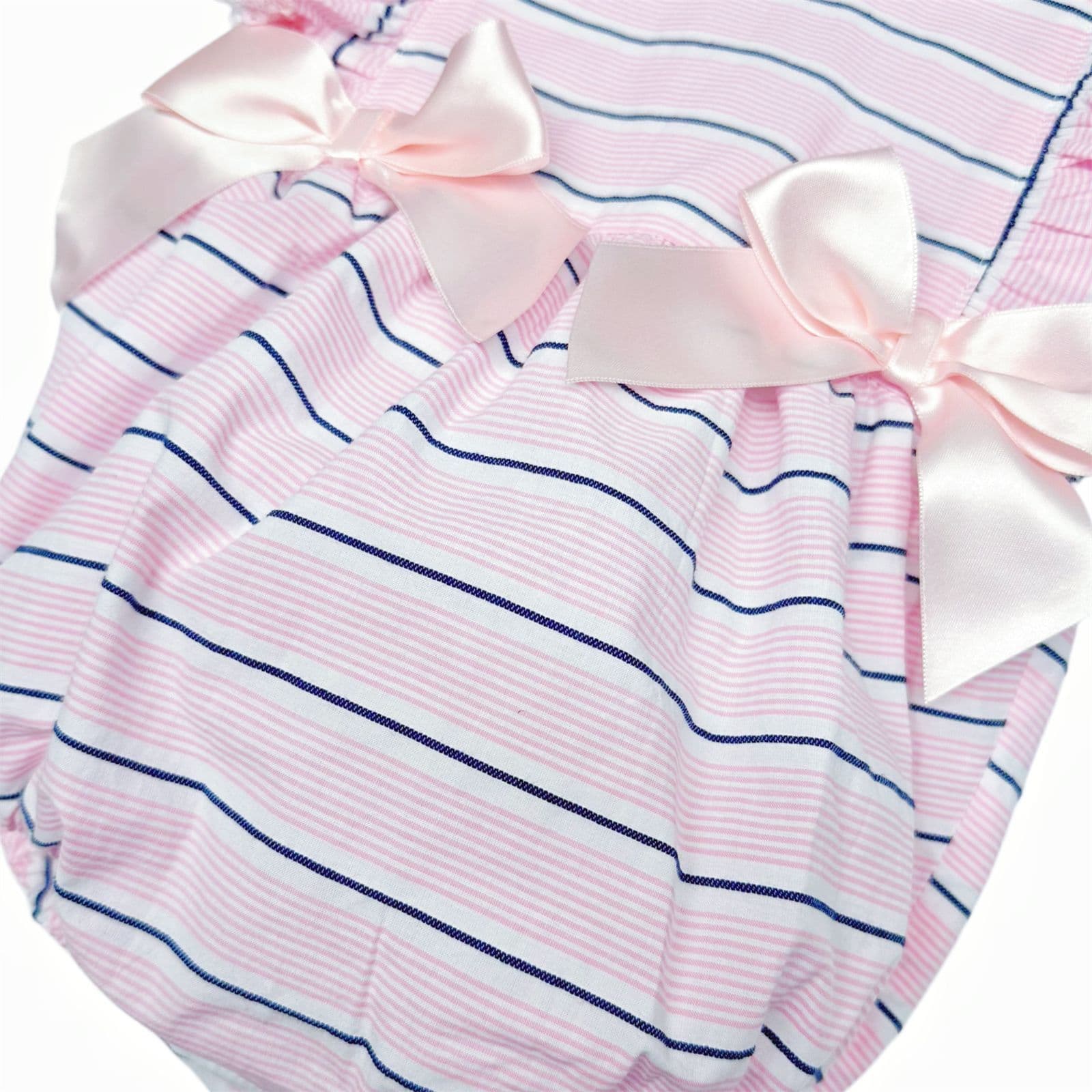 *SALE* Baby Girl Pink Stripes Frilly Shoulder Romper "MYD2470"