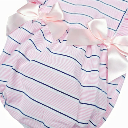 *SALE* Baby Girl Pink Stripes Frilly Shoulder Romper "MYD2470"