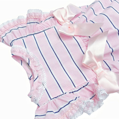 *SALE* Baby Girl Pink Stripes Frilly Shoulder Romper "MYD2470"