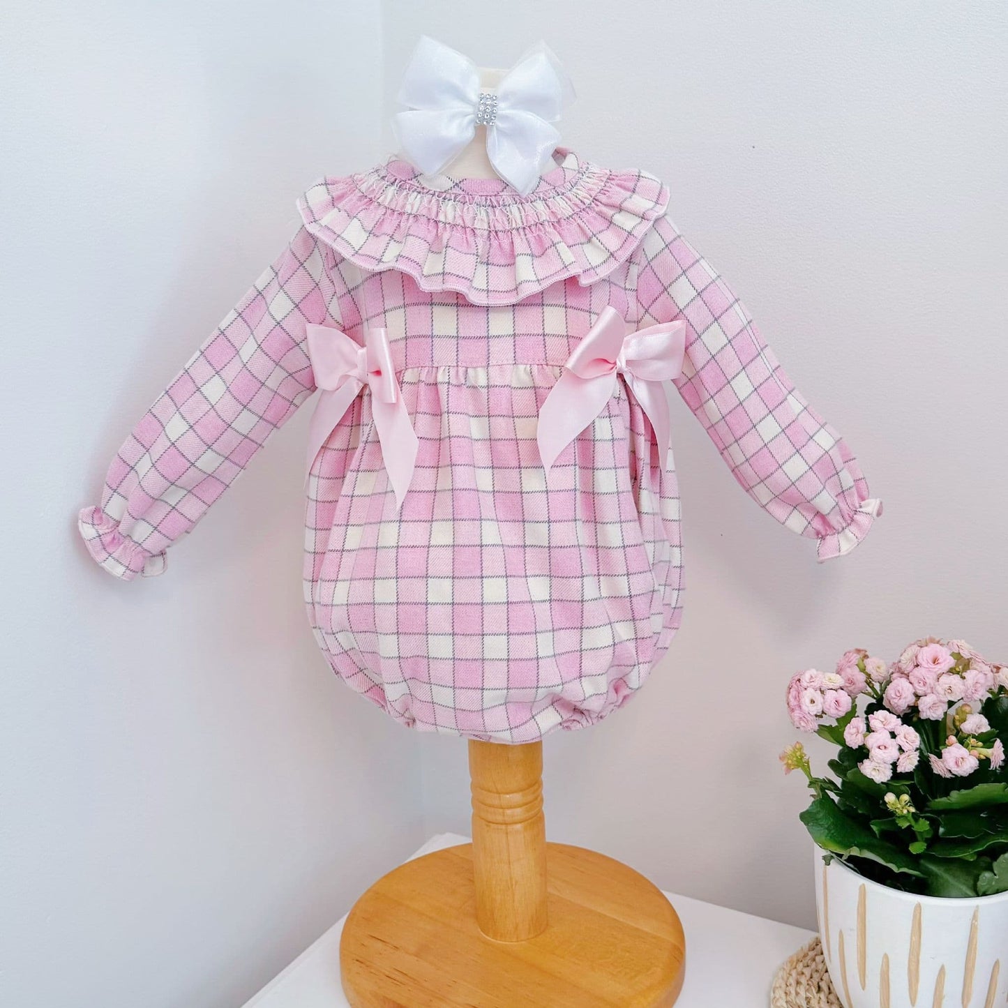 *SALE* Baby Girl Pink Tartan Frilly Collar Romper "MYD2368"