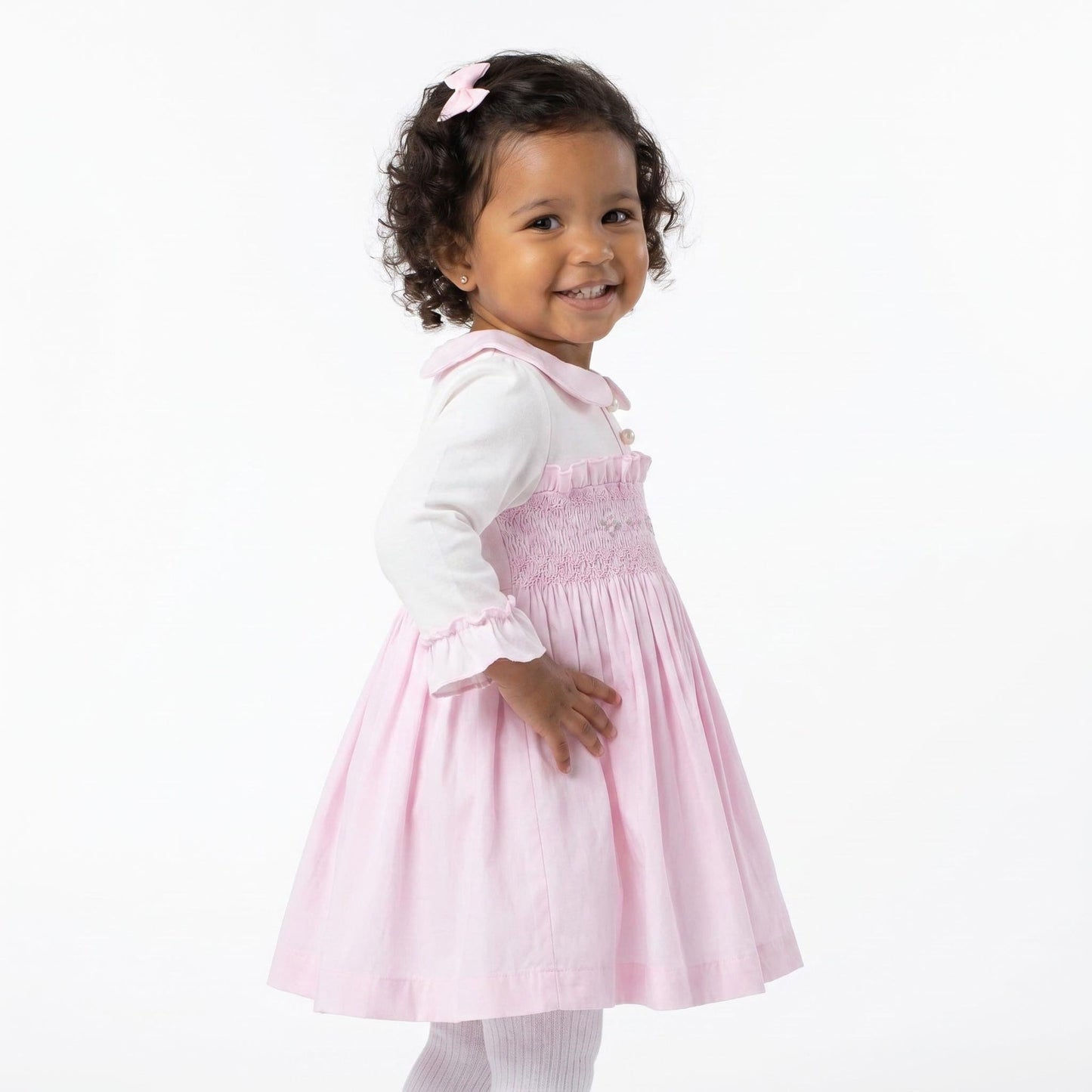 *SALE* Baby Girl Pink Velour Hand Smocked Pearl Dress "2428"
