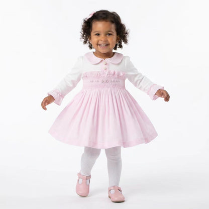 *SALE* Baby Girl Pink Velour Hand Smocked Pearl Dress "2428"