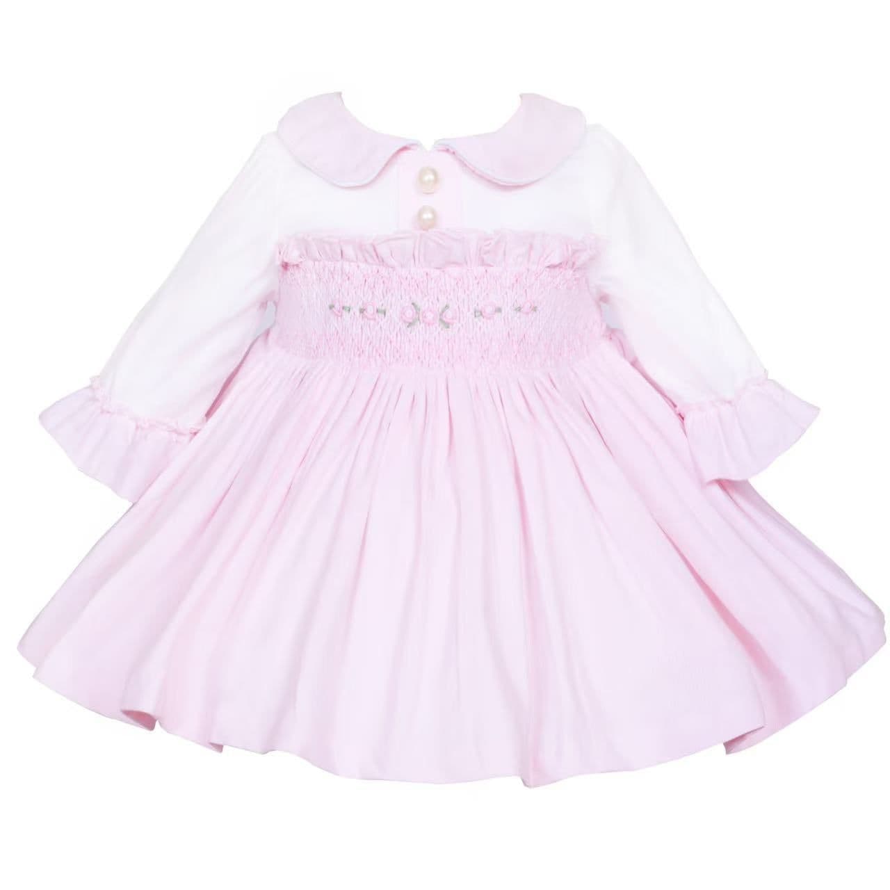 *SALE* Baby Girl Pink Velour Hand Smocked Pearl Dress "2428"