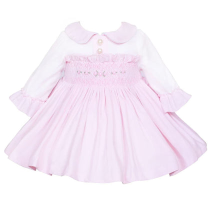 *SALE* Baby Girl Pink Velour Hand Smocked Pearl Dress "2428"