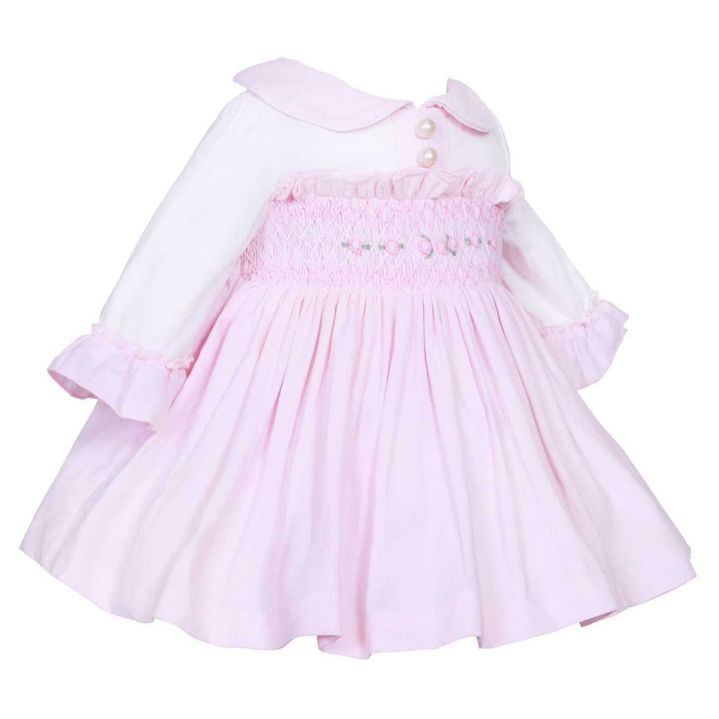 *SALE* Baby Girl Pink Velour Hand Smocked Pearl Dress "2428"
