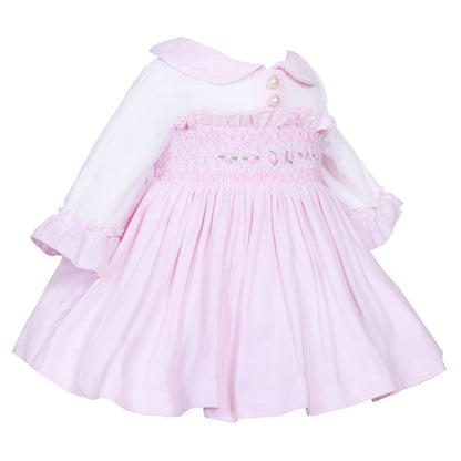 *SALE* Baby Girl Pink Velour Hand Smocked Pearl Dress "2428"