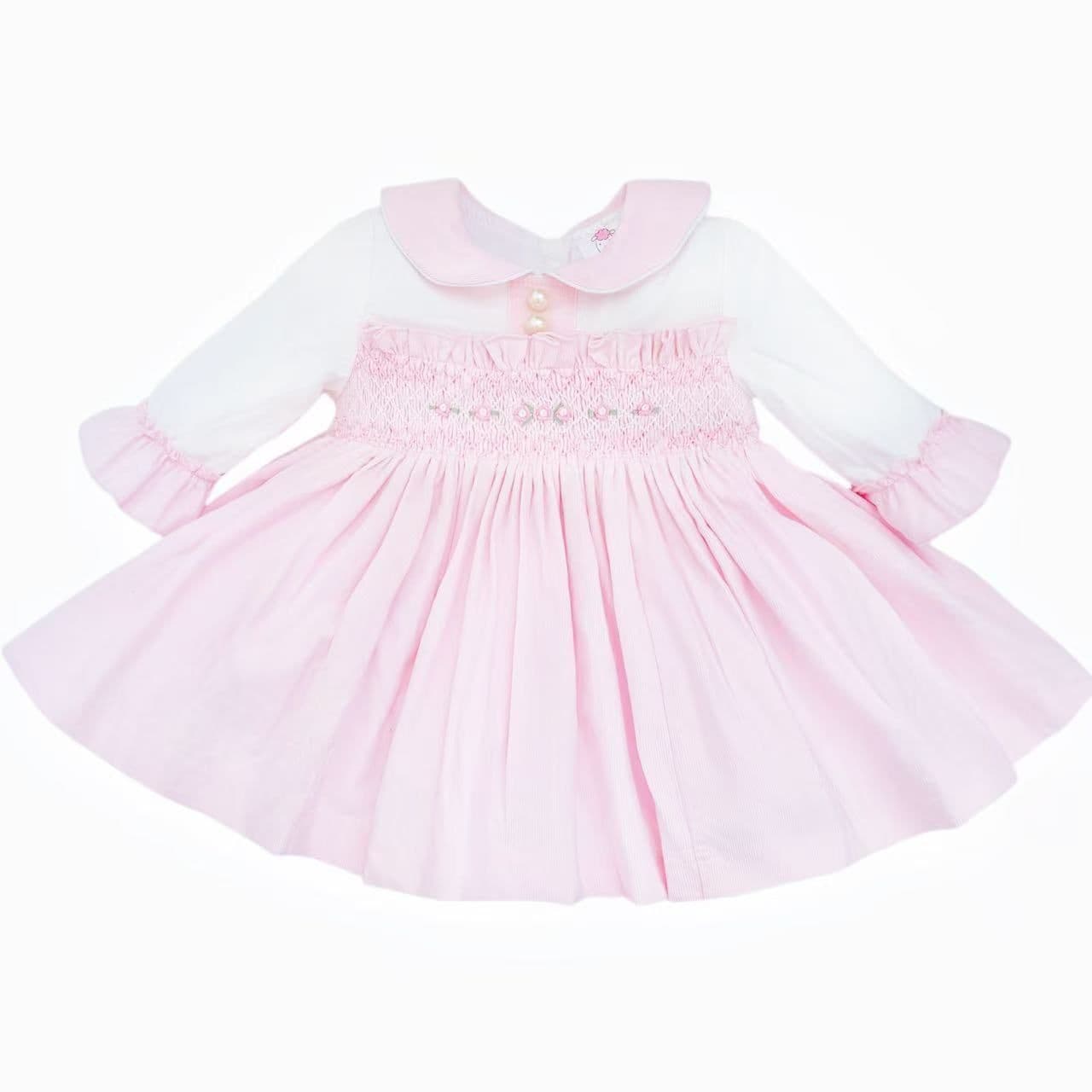 *SALE* Baby Girl Pink Velour Hand Smocked Pearl Dress "2428"