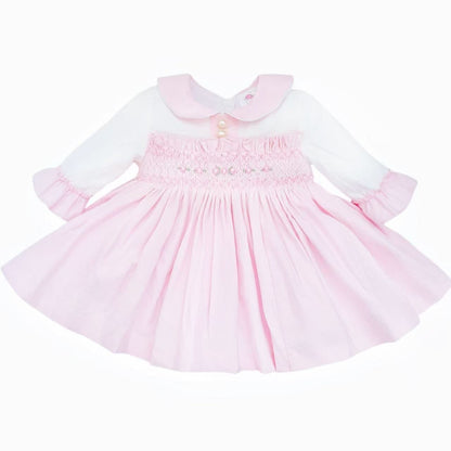 *SALE* Baby Girl Pink Velour Hand Smocked Pearl Dress "2428"